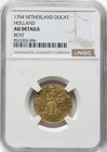 Gold Netherland 1754 Ad  Holland Ducat Netherlands Provincial Rare Coin  Ngc Au