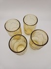 Vtg  Set Of 4 Anchor Hocking Sherwood Amber Honey Leaf Juice Glasses Mid Century