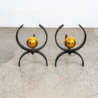Mid Century Modern Fireplace Andirons Pair Set Cast Iron Donald Deskey Brass Mcm
