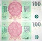 100 Korun kronen Czech Republic Unc 2018  Two Same Numbers  S  N59 80  Pick  18