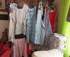 Vintage Fabric Apron Lot  Cotton Plain Floral Stripe 9 Full Bib Smock 2 Half