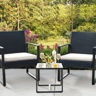 3 Piece Bistro Set Outdoor Patio Table   Chairs Rattan Wicker Furniture White