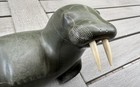 Vintage Inuit Soapstone Walrus Carving Signed    moses    E9-22     Bone Tusks     Heavy