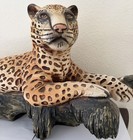 1980   s Plaster Statue Featuring Leopard On Log   Hand Painted  Some Paint Scuffs