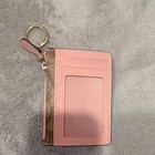 Coach Signature Logo Zip Coin Wallet Card Case Keyring Brown Pink Women   s