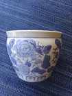 Vintage Chinese Jardiniere Pot Blue White Planter Vase Fish Bowl Floral Glazed