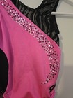 Gk Elite Leotard  Child Large Pink Black Rhinestones Gymnastics Dance