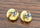 Vintage Gold Tone Stud Earrings With White Enamel