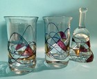 Mid Century Modern Art Glass 3 Piece Set     2 Small Glasses   1 Reversible Glass