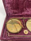 Vintage Jewelers Pocket Brass Hanging Scale Balance Weights Purple Velvet Box