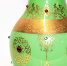 Antique Hand-blown Venetian Emerald Glass Vase Gold Banded   Jeweled 15      Italy