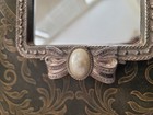 Vintage 1990 Art Deco Style Vanity Mirror Silver Tone Bow Faux Pearl 11 25   