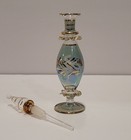 Egyptian Hand Blown Glass Blue Perfume Bottle W  Gold Trim   Stopper 6 7 8 
