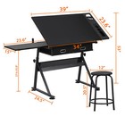 Adjustable Drafting Table Tilting Tabletop Art Craft Desk With 2 Drawers  Stool