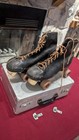 Vintage Roller Skates Leather Arrow Wooden Wheels Men   s Black Size 8 W  Case 