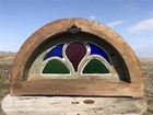 Stained Glass Arched Wood Transom  Architectural Salvage  Art Glass Window B 
