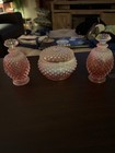Fenton mint 1940 s cranberry opalescent Glass hobnail perfume powder vanity vtg
