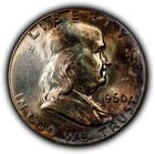 1960 50c Franklin Silver Half Dollar - Pq Rainbow Crescent Toning - Sku-h3757