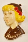 Vtg Brownie Uniform Plastic Brooch Pin Blonde Celluloid Girl Scouts Red Bow 2 