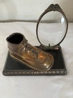 Vintage Bronze Baby Shoe Nursery Decor Metal Photo Frame   Stand