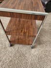 Vtg Cosco  Mid-century 3-tier Metal Rolling Bar Serving Cart Faux Wood Finish 