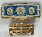 Stratton England Lipstick Case Holder Compact Mirror Gold Toned Floral - Vintage