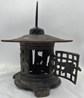 Vintage Japanese Lantern Cast Iron Bird   Bamboo Design Pagoda