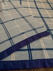 Vintage Blanket Satin Trim Blue Plaid Soft Wool Blend 80x80   