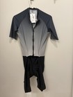 4 Pieces Mens L Grey Black Triathlon Suit Skinsuit  Jacket  Sleeves   Gloves