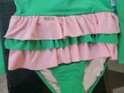 Nwt Coolibar Girls Kailani Rash Guard Swimsuit Large Upf 50  Green Pink Ruffle 