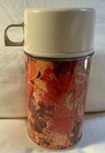 1969 Thermos Floral Orange Vinyl Lunchbox Brunch Bag W Original Matching Thermos
