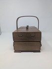 Vtg Wooden Expandable Accordion Storage Sewing Box With Handle Cottage Core
