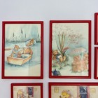 Vintage Teddy Bear Wall Art Red Signed Prints Set Of 7 Nursery Decor Paintings