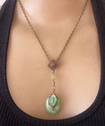 Vintage Necklace Art Deco Lavalier Pendant Antique Honeydew Green Czech Glass