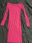 Pink Knit Bodycon Midi Off-the-shoulder Long Sleeve Pullover Dress Xs