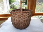 Antique Splint Handled Gathering Basket 8  In Dia  X 10-1 2  Tall At Handle