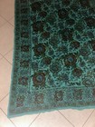 Vintage Hand Dyed Textile Print Fabric Teal Blue Floral Print Cotton linen
