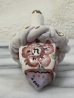 Handmade Painted Porcelain Dreidel Pink Flowers Purple   Gold Signed Gold