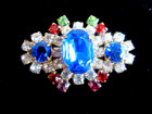 Magnificent Czech Vintage Style Glass Rhinestone Button    Blue s   Rainbow