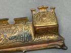 Original Vintage Antique Spelter  Inkwell Art Nouveau W  Glass Insert 1910-20s
