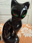 Vintage Mcm Black Cats Figurines Green Eyes 7 5 
