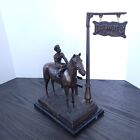 Delaware Park Bronze Statue On Marble Jocky Horse Racing Equestrian Vintage