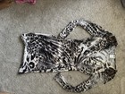 Vtg Cache Animal Print Dress Xs Faux Wrap Ruched Y2k Knit Long Sleeves Bodycon