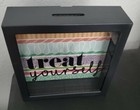 Treat Yourself Piggy Bank Shadow Box Money Savings Funds Coin Decor Gift Black 