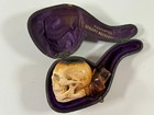 Antique 1900s Meerschaum Memento Mori Skull Pipe W  Case French 