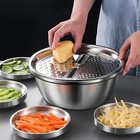 3pcs Veg Slicer Set  Stainless Steel  Basin   Drain Basket Multifunctional