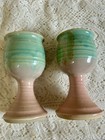 Pair Of Handmade Ceramic Goblets In Pink And Turquoise Glaze