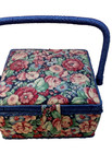 Vintage Sewing Basket Shabby Chic Cottage Core Granny Cotton Floral Satin Lined