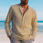 Shirt Men s Long Sleeve Button-up T-shirt Cotton Linen Casual Summer Polo  sale 
