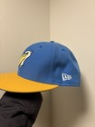 New Era Pelicans Minor League Baseball Fitted Hat Blue Yellow Brim Size 7 3 8